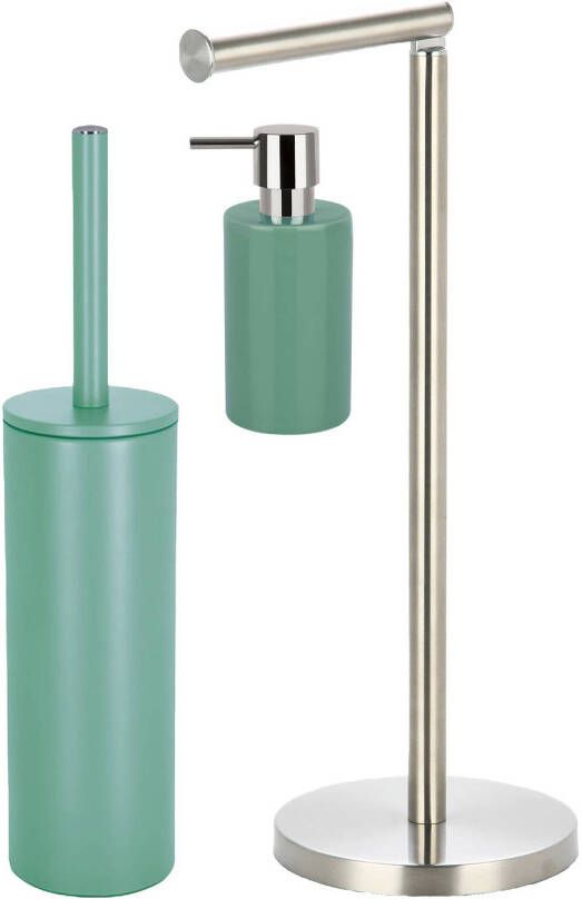Spirella Badkamer accessoires set WC-borstel zeeppompje rollenhouder groen Badkameraccessoireset