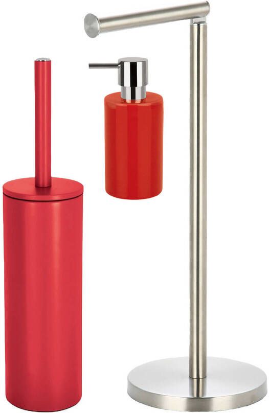 Spirella Badkamer accessoires set WC-borstel zeeppompje rollenhouder rood Badkameraccessoireset