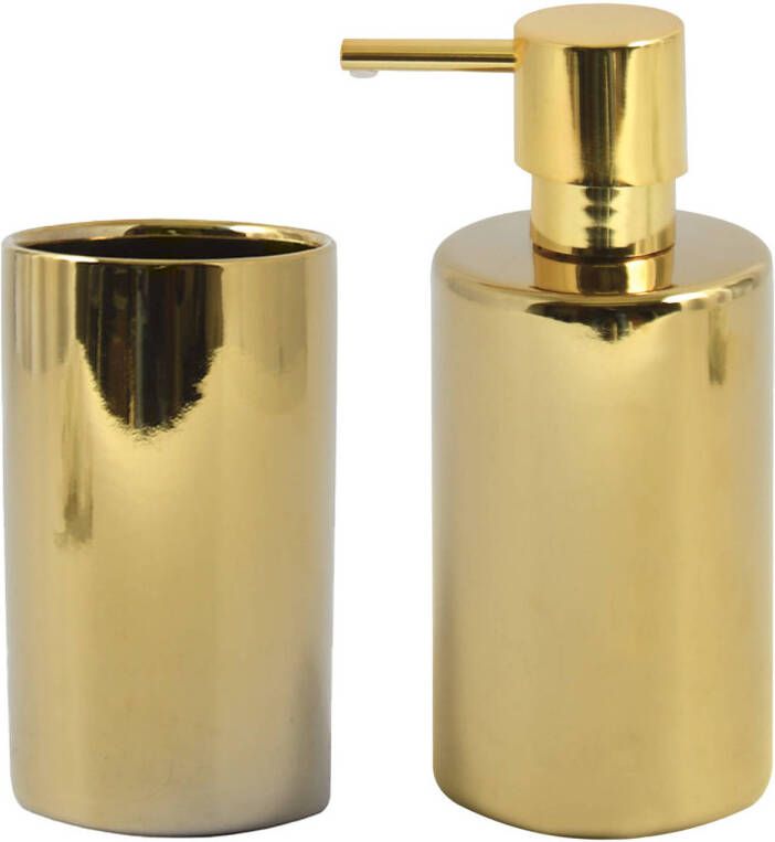 Spirella Badkamer accessoires set zeeppompje beker porselein goud Badkameraccessoireset
