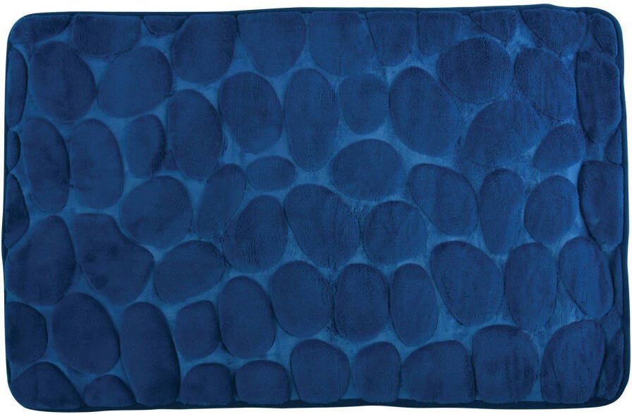 MSV Badkamerkleedje badmat tapijt kiezel motief vloermat marine blauw 50 x 80 cm laagpolig Badmatjes