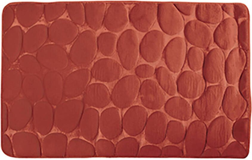 MSV Badkamerkleedje badmat tapijt kiezel motief vloermat terracotta 50 x 80 cm laagpolig Badmatjes