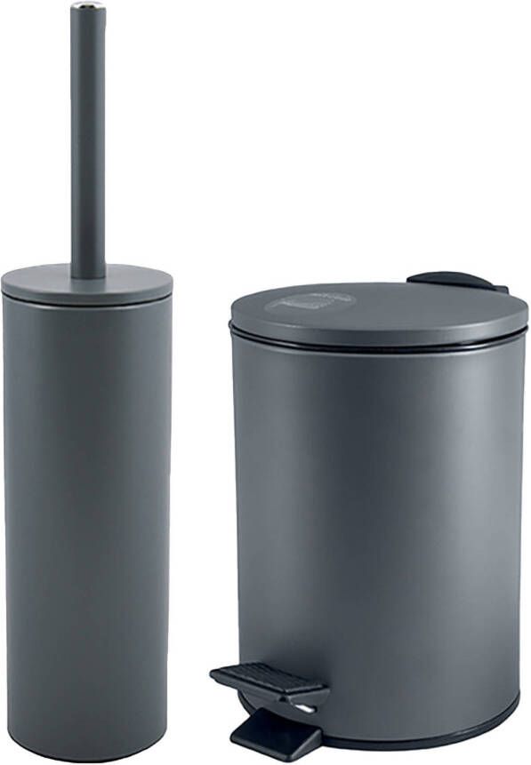 Spirella Badkamer toilet accessoires set toiletborstel en pedaalemmer 3L metaal donkergrijs Badkameraccessoire