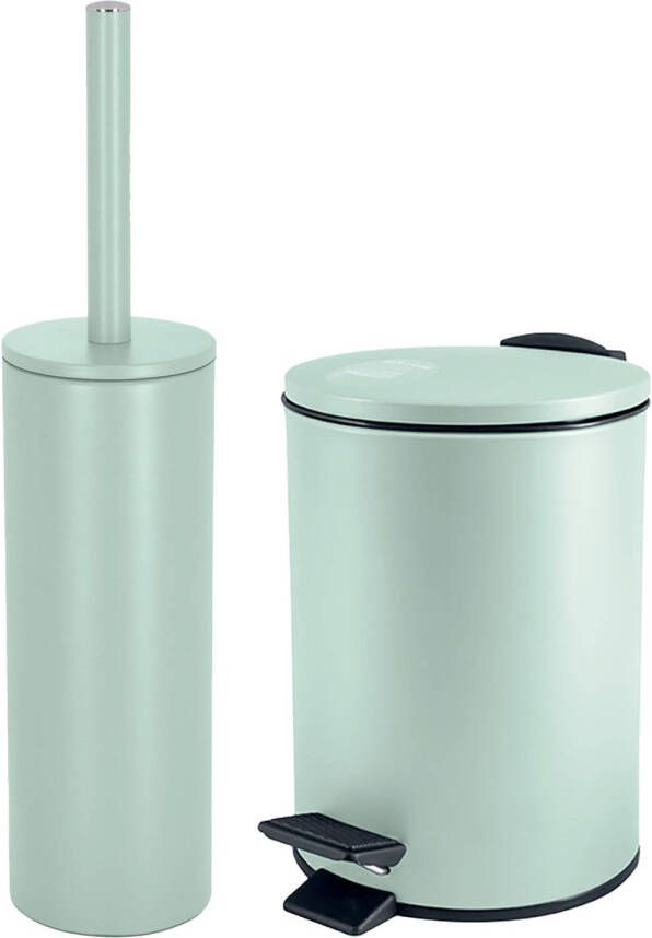 Spirella Badkamer toilet accessoires set toiletborstel en pedaalemmer 3L metaal mintgroen Badkameraccessoirese