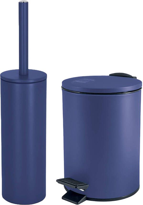 Spirella Badkamer toilet accessoires set toiletborstel en pedaalemmer 5L metaal donkerblauw Badkameraccessoire