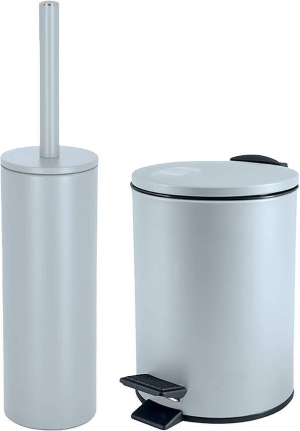 Spirella Badkamer toilet accessoires set toiletborstel en pedaalemmer 5L metaal ijsblauw Badkameraccessoireset