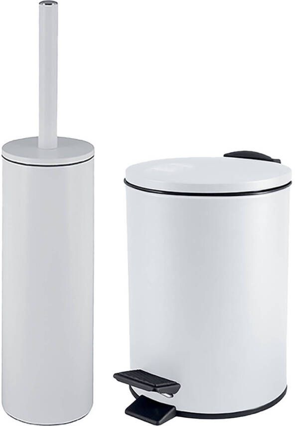 Spirella Badkamer toilet accessoires set toiletborstel en pedaalemmer 5L metaal ivoor wit Badkameraccessoirese