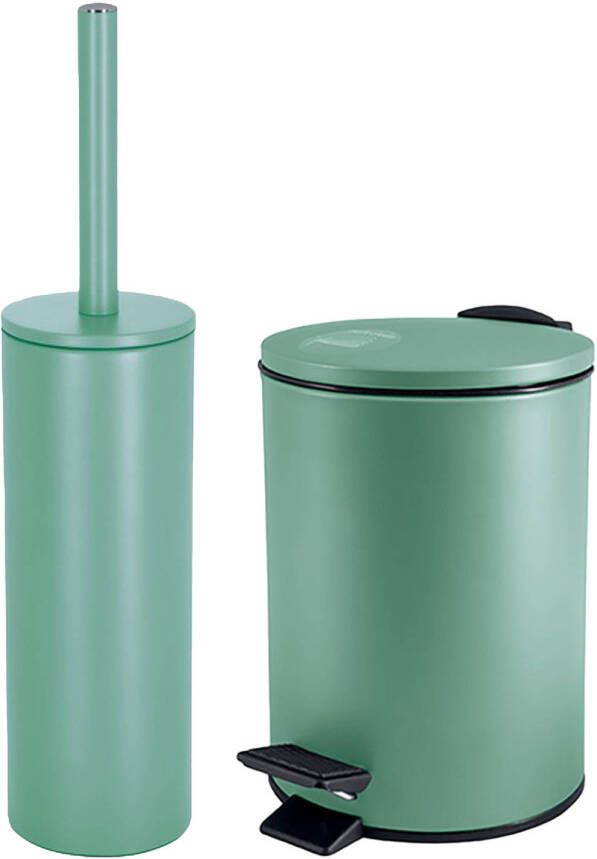 Spirella Badkamer toilet accessoires set toiletborstel en pedaalemmer 3L metaal salie groen Badkameraccessoire