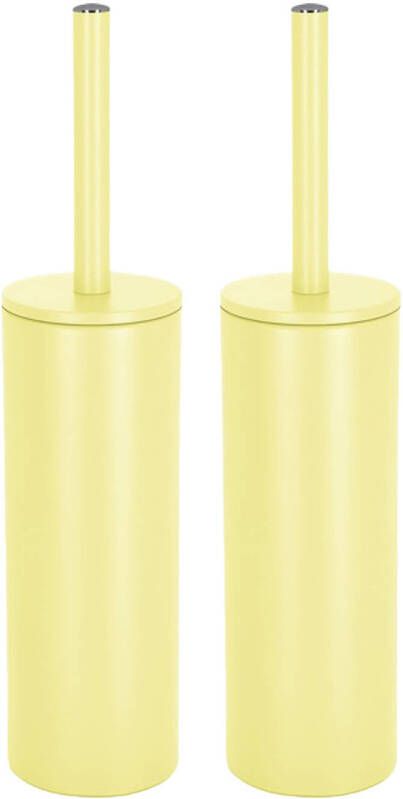 Spirella Luxe Toiletborstel in houder Cannes 2x geel metaal 40 x 9 cm met binnenbak Toiletborstels