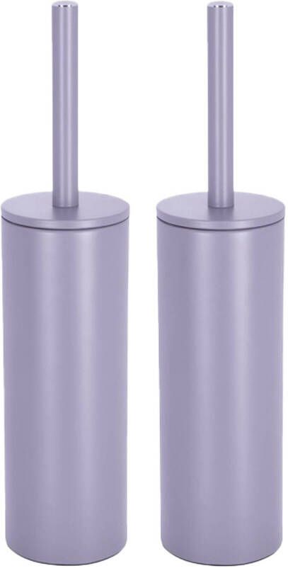 Spirella Luxe Toiletborstel in houder Cannes 2x lila paars metaal 40 x 9 cm met binnenbak Toiletborstels