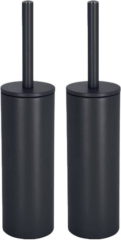 Spirella Luxe Toiletborstel in houder Cannes 2x zwart metaal 40 x 9 cm met binnenbak Toiletborstels