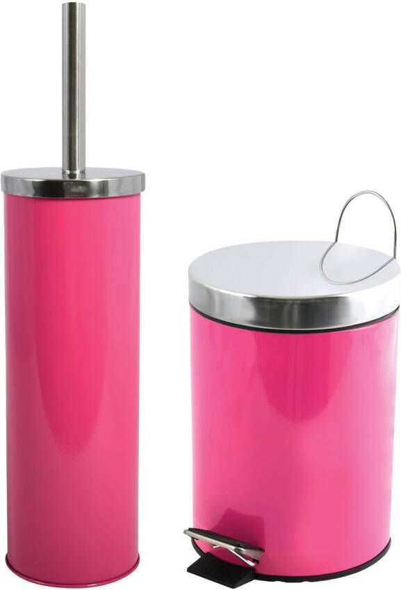 Spirella MSV Badkamer accessoires set fuchsia roze pedaalemmer wc-borstel Badkameraccessoireset