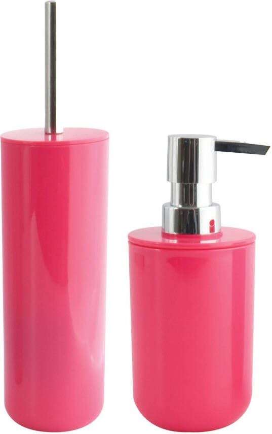 Spirella MSV Badkamer accessoires set fuchsia roze zeeppompje wc-borstel Badkameraccessoireset