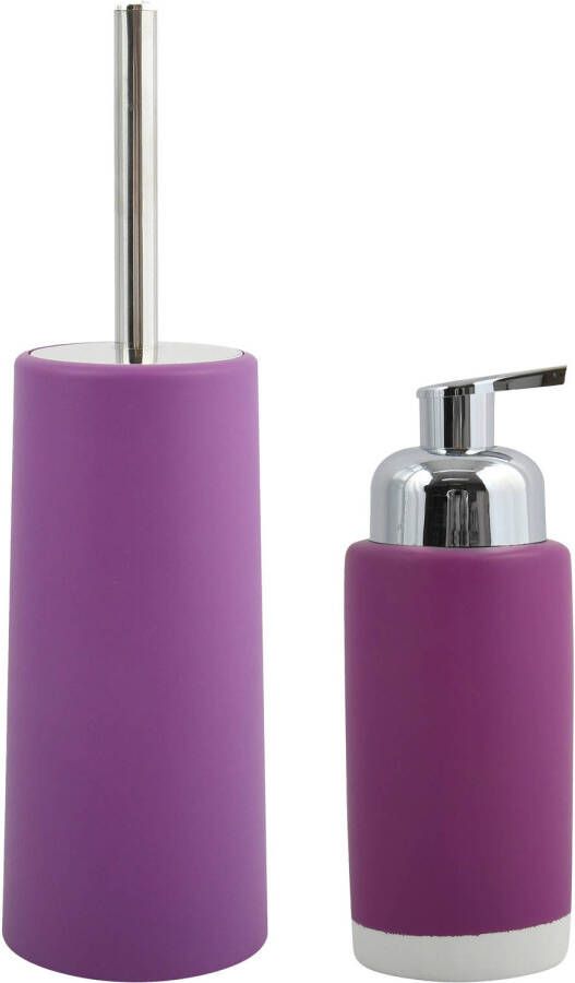 Spirella MSV Badkamer accessoires set paars zeeppompje toilet wc-borstel Badkameraccessoireset