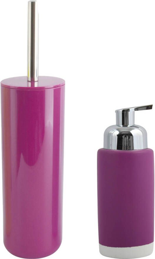 Spirella MSV Badkamer accessoires set paars zeeppompje toilet wc-borstel Badkameraccessoireset