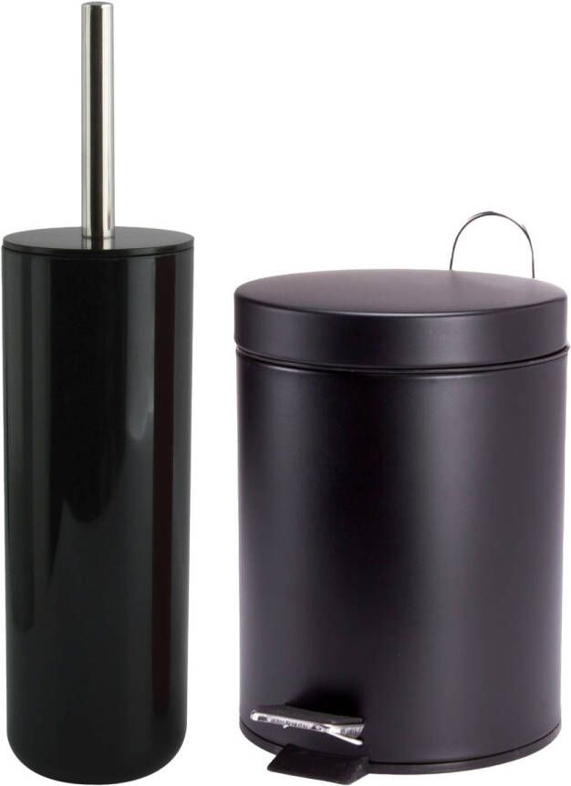 Spirella MSV Badkamer accessoires set zwart pedaalemmer wc-borstel Badkameraccessoireset