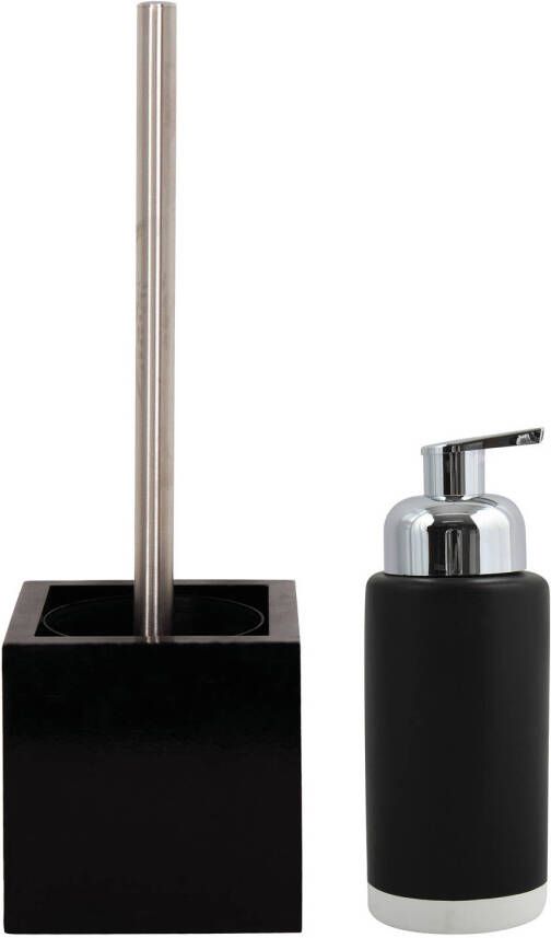 Spirella MSV Badkamer accessoires set zwart zeeppompje toilet wc-borstel Badkameraccessoireset