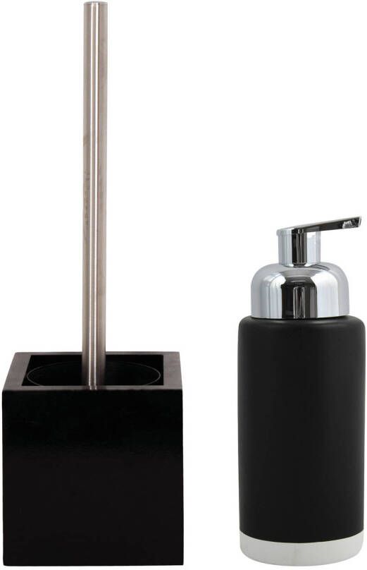 Spirella MSV Badkamer accessoires set zwart zeeppompje wc-borstel Badkameraccessoireset