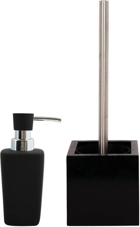Spirella MSV Badkamer accessoires set zwart zeeppompje wc-borstel Badkameraccessoireset