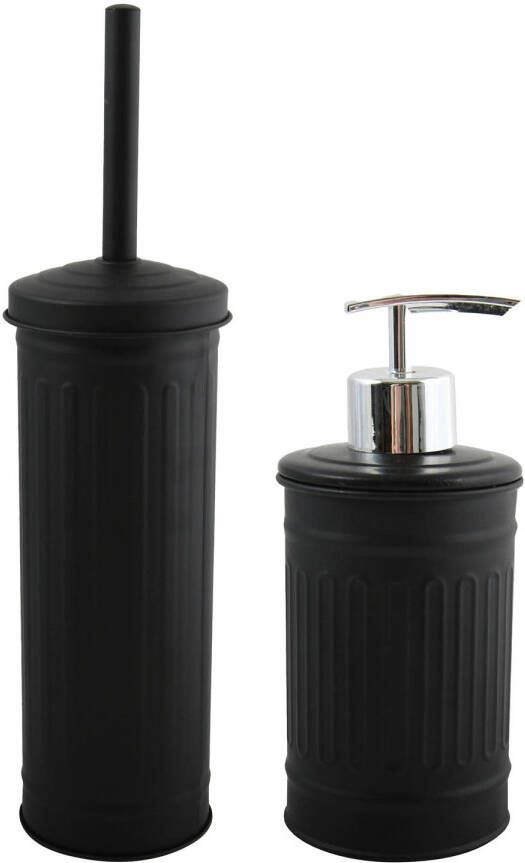 Spirella MSV Badkamer accessoires set zwart zeeppompje wc-borstel metaal Badkameraccessoireset