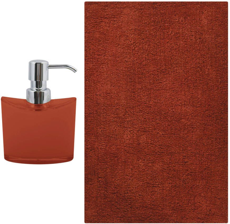 MSV badkamer droogloop mat tapijt Sienna 40 x 60 cm bijpassende kleur zeeppompje terracotta Badmatjes