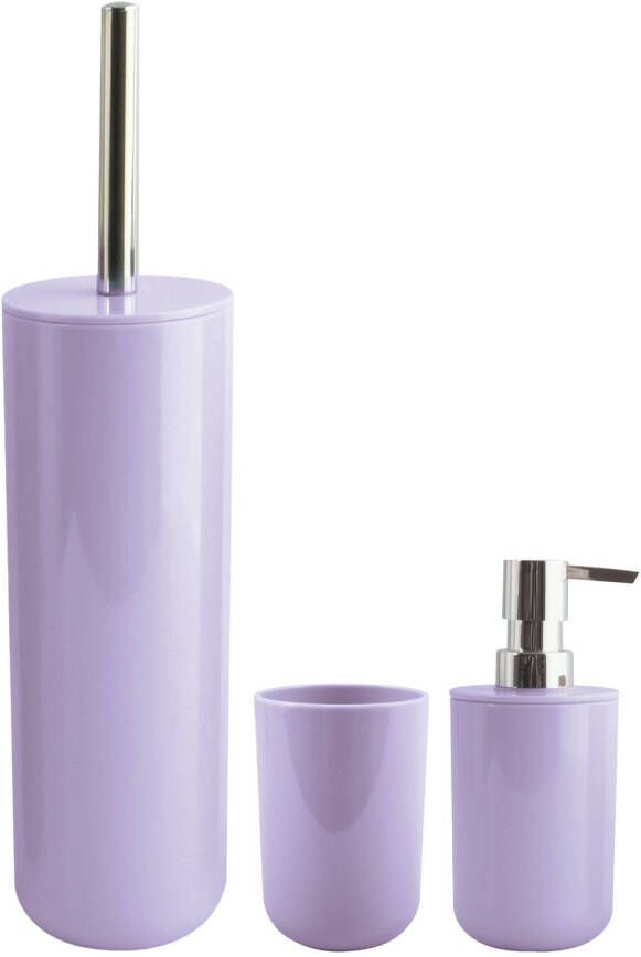 Spirella MSV Badkameraccessoire Moods toiletborstel in houder beker zeeppompje lila paars kunststof Badkameraccessoir