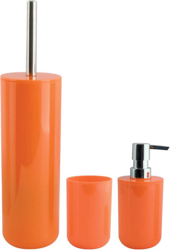 Spirella MSV Badkameraccessoire Moods toiletborstel in houder beker zeeppompje oranje kunststof Badkameraccessoireset