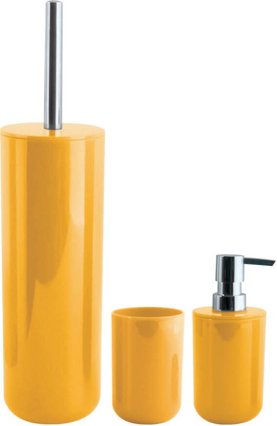 Spirella MSV Badkameraccessoire Moods toiletborstel in houder beker zeeppompje saffraan geel kunststof Badkameraccess