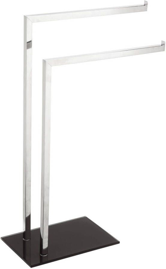 Spirella MSV Handdoeken rek badkamer rvs 2 stangen voet zwart glas H78 cm Handdoekrekken