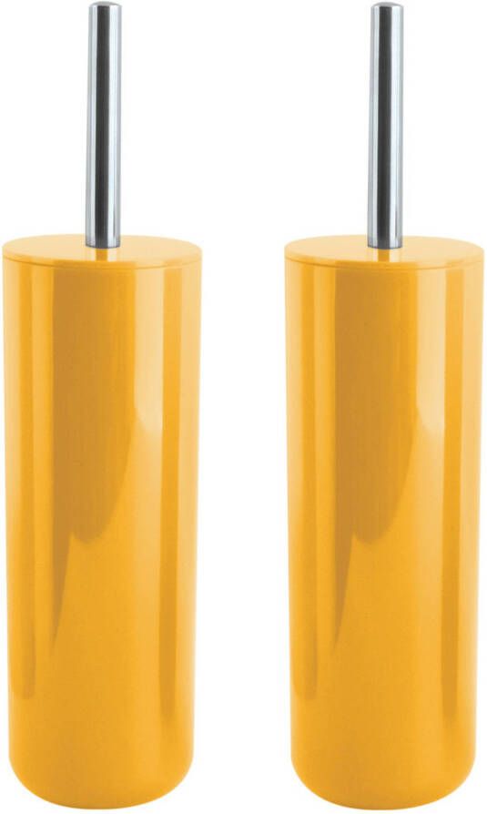 Spirella MSV Porto Toilet wc 2x borstel in houder kunststof saffraan geel 38 cm Toiletborstels