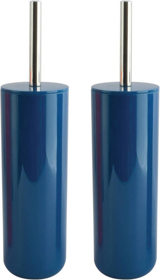 Spirella MSV Porto Toilet wc-borstel houder 2x kunststof marine blauw 38 cm Toiletborstels