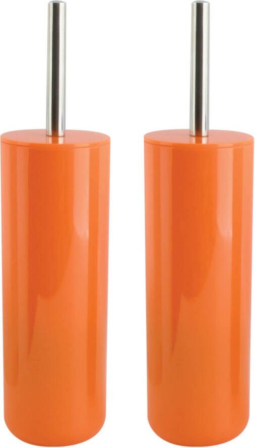 Spirella MSV Porto Toilet wc-borstel houder 2x kunststof oranje 38 cm Toiletborstels