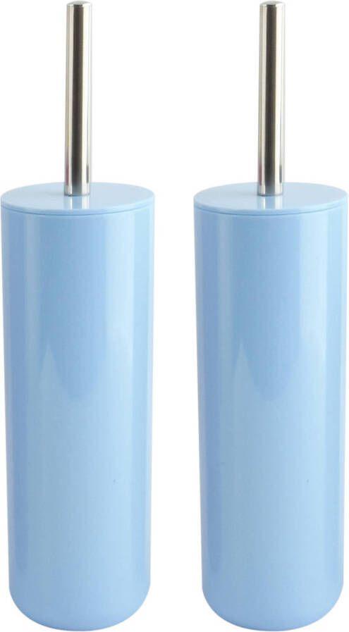 Spirella MSV Porto Toilet wc-borstel houder 2x kunststof pastel blauw 38 cm Toiletborstels