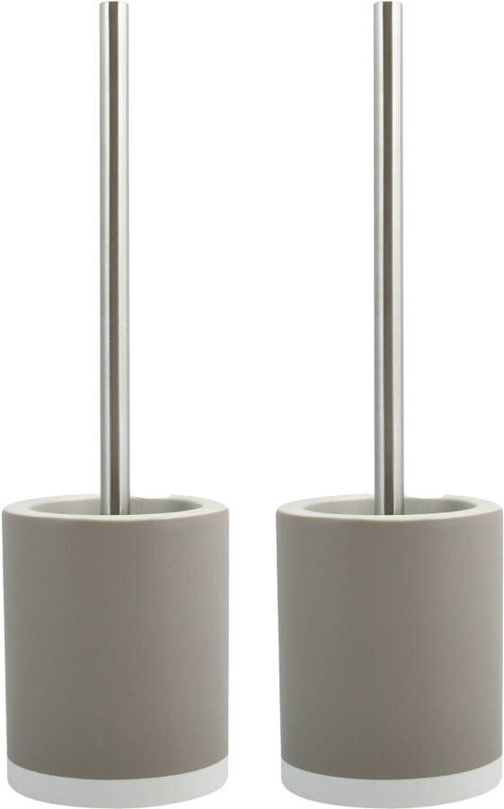 Spirella MSV Shine Toilet wc-borstel 2x keramiek metaal taupe 38 cm Toiletborstels