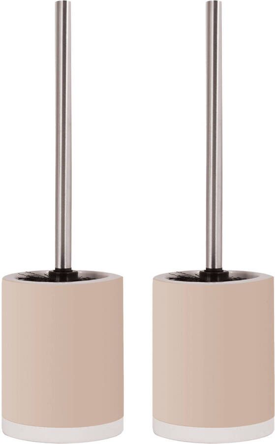 Spirella MSV Shine Toilet wc-borstel houder 2x keramiek metaal beige 38 cm Toiletborstels