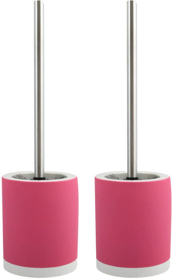Spirella MSV Shine Toilet wc-borstel houder 2x keramiek metaal fuchsia roze 38 cm Toiletborstels