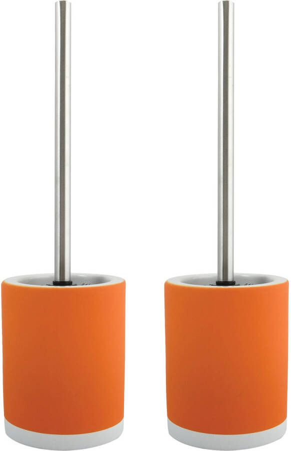Spirella MSV Shine Toilet wc-borstel houder 2x keramiek metaal oranje 38 cm Toiletborstels