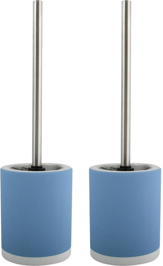 Spirella MSV Shine Toilet wc-borstel houder 2x keramiek metaal pastel blauw 38 cm Toiletborstels