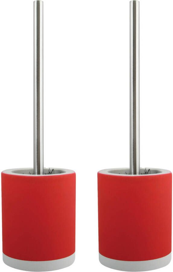 Spirella MSV Shine Toilet wc-borstel houder 2x keramiek metaal rood 38 cm Toiletborstels