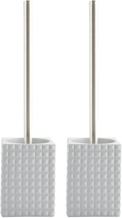 Spirella MSV Toiletborstel houder Kubik 2x kunststeen lichtgrijs zilver 37 cm Toiletborstels