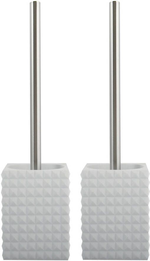 Spirella MSV Toiletborstel houder Kubik 2x kunststeen wit zilver 37 cm Toiletborstels