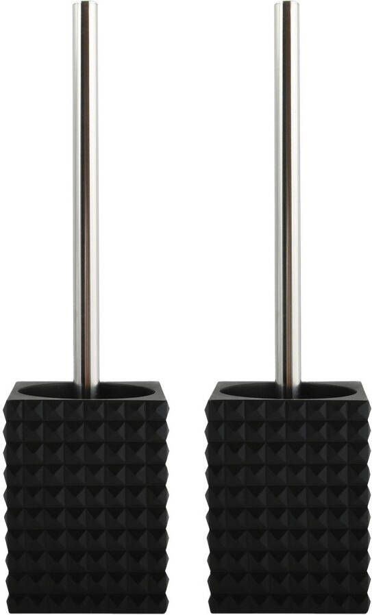 Spirella MSV Toiletborstel houder Kubik 2x kunststeen zwart zilver 37 cm Toiletborstels