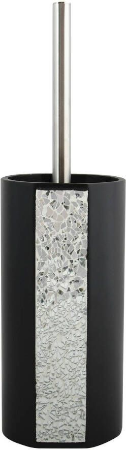 Spirella MSV Toiletborstel houder Luanda kunststeen zwart zilver 36 cm Toiletborstels
