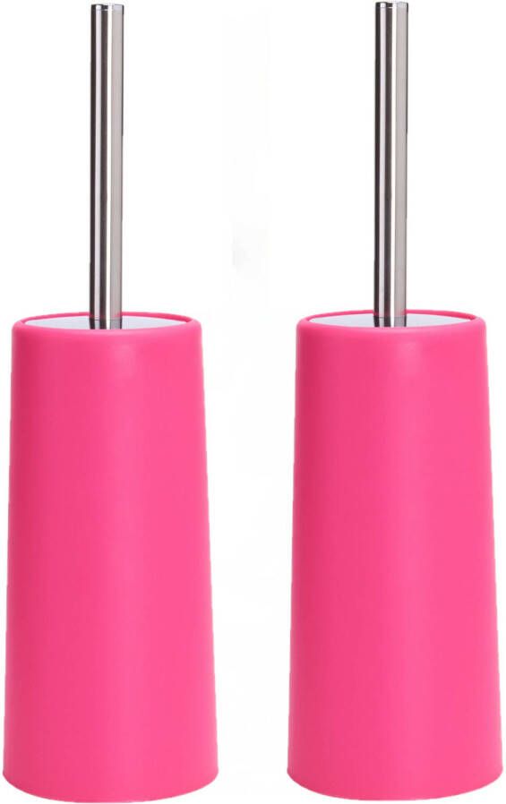 Spirella MSV Toiletborstel houder WC-borstel 2x fuchsia roze kunststof 35 cm Toiletborstels