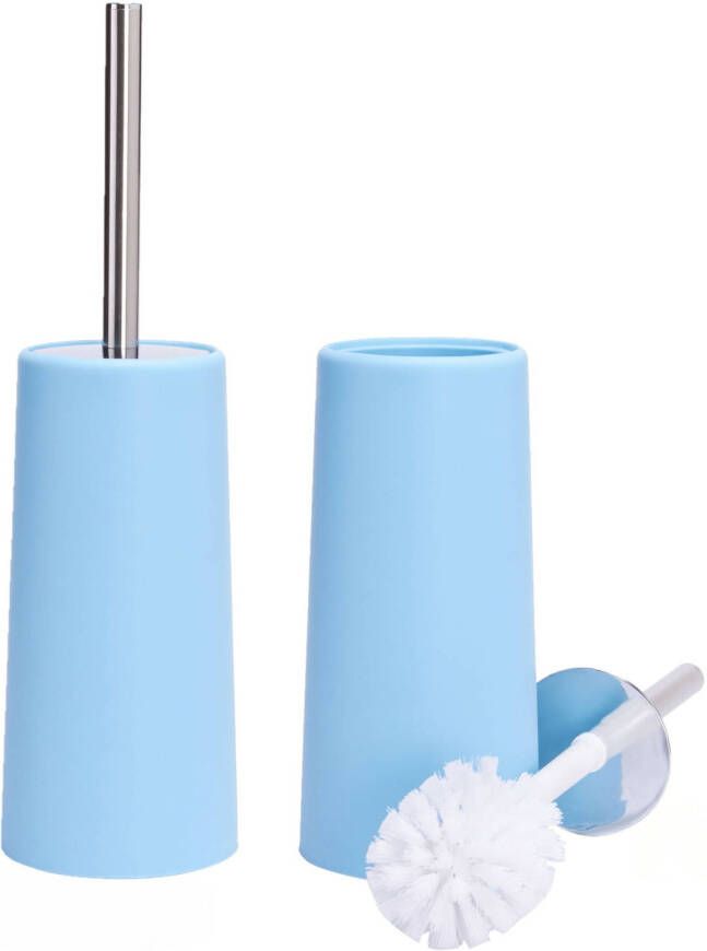 Spirella MSV Toiletborstel houder WC-borstel 2x lichtblauw kunststof 35 cm Toiletborstels