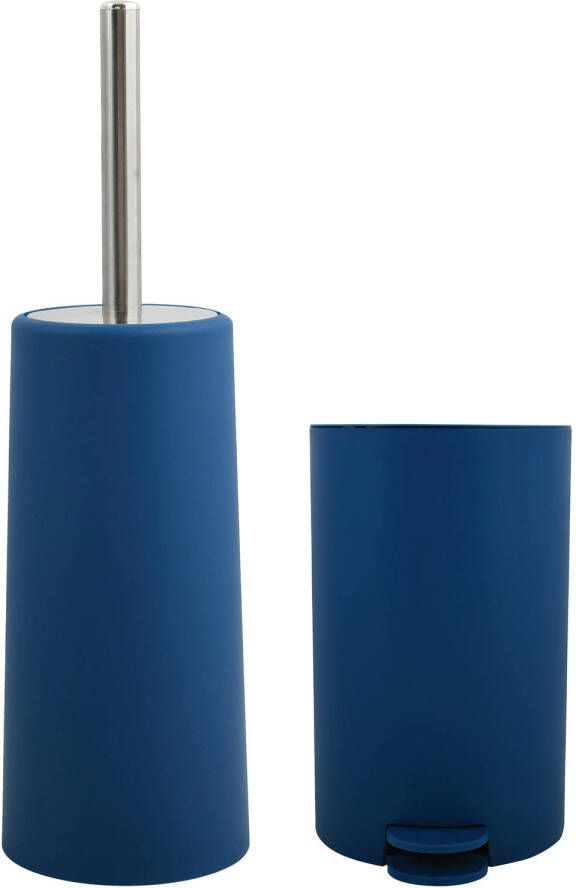 Spirella MSV Toiletborstel in houder 35 cm pedaalemmer 3L set Moods Kunststof blauw Badkameraccessoireset