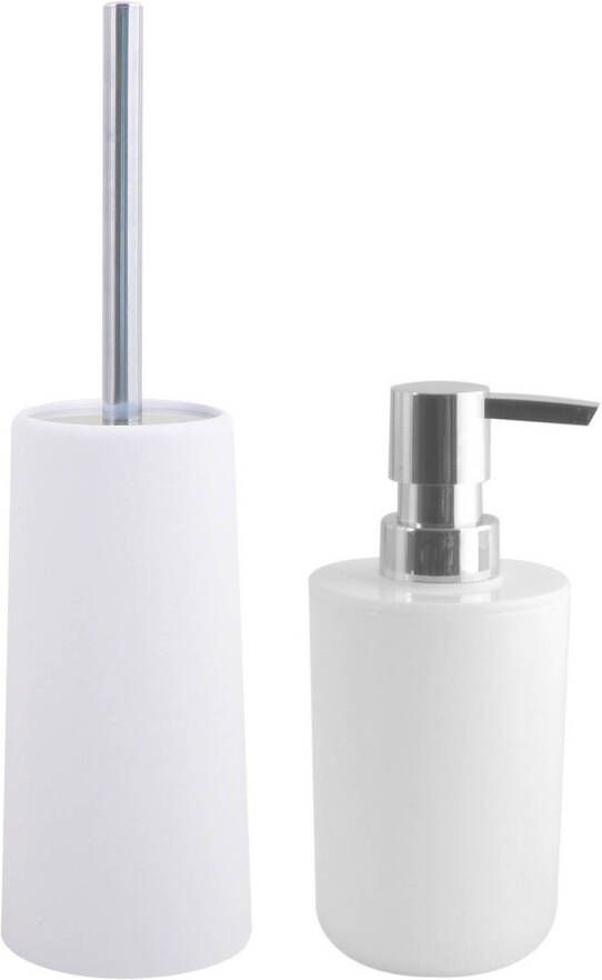 Spirella MSV Toiletborstel in houder 35 cm zeeppompje set Moods kunststof ivoor wit Badkameraccessoireset