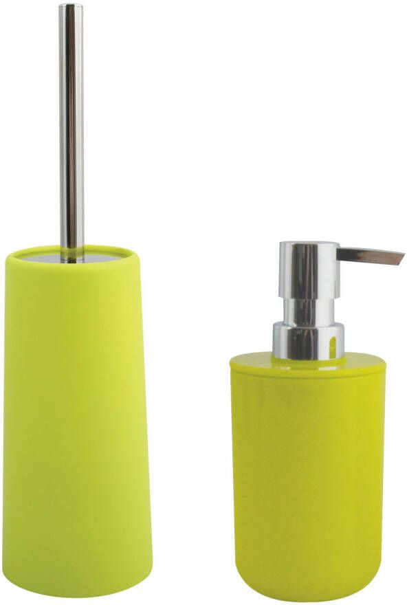 Spirella MSV Toiletborstel in houder 35 cm zeeppompje set Moods kunststof lime appel groen Badkameraccessoireset