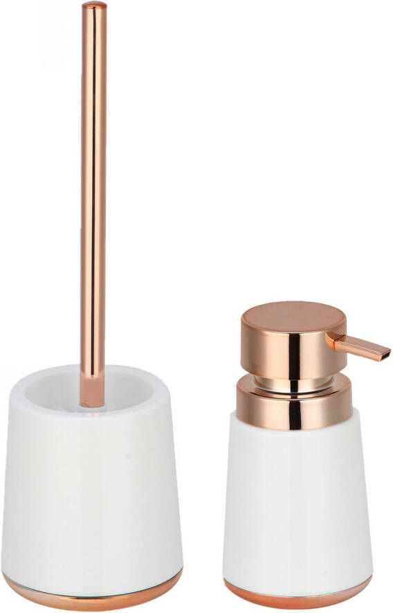 Spirella MSV Toiletborstel in houder 38 cm zeeppompje 260 ml badkamer set Coruna RVS wit koper Badkameraccessoireset