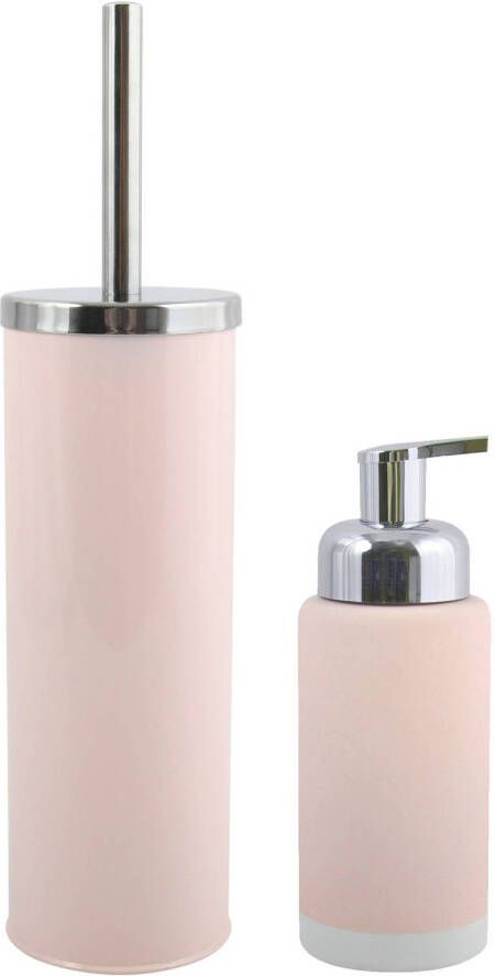 Spirella MSV Toiletborstel in houder 38 cm zeeppompje set Enzo metaal keramiek lichtroze Badkameraccessoireset