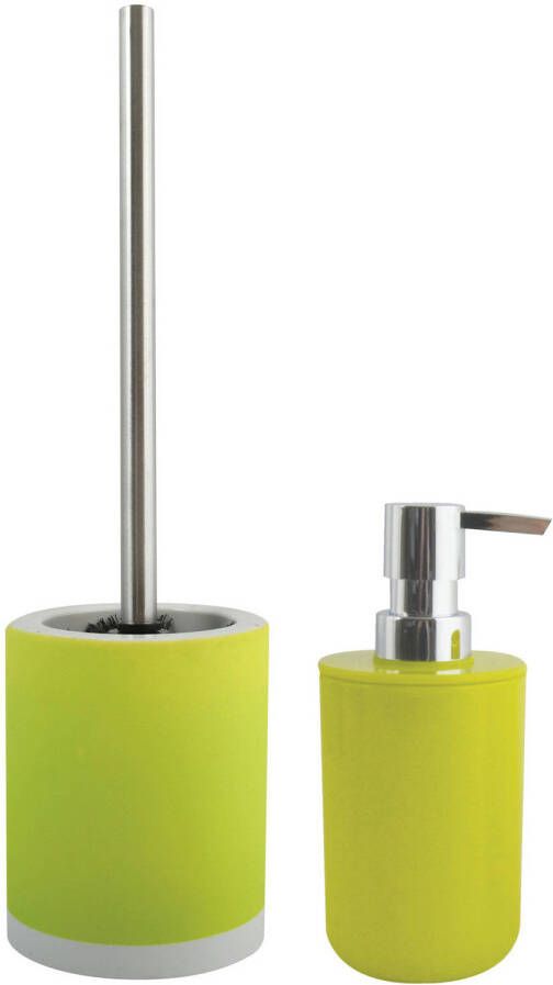 Spirella MSV Toiletborstel in houder 38 cm zeeppompje set Moods keramiek kunststof lime appel groen Badkameraccessoireset